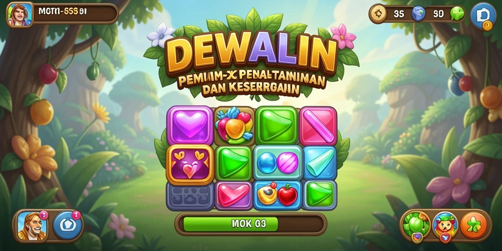 Tampilkan gameplay seru DEWALIN dengan elemen match-3 yang menantang.