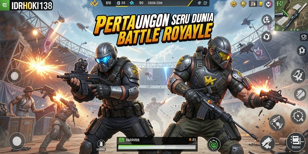 Screenshot menampilkan aksi seru gameplay Battle Royale.