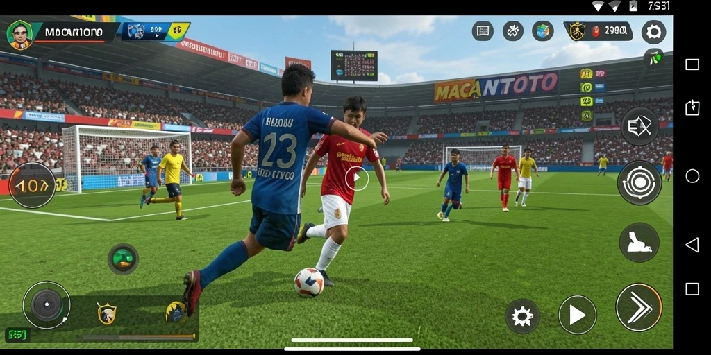 Tampilan gameplay seru dari MACANTOTO dengan aksi sepak bola yang mendebarkan.