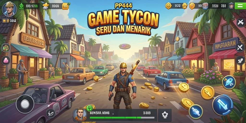Gameplay PP444 menunjukkan pengalaman membangun bisnis Tycoon yang menarik.