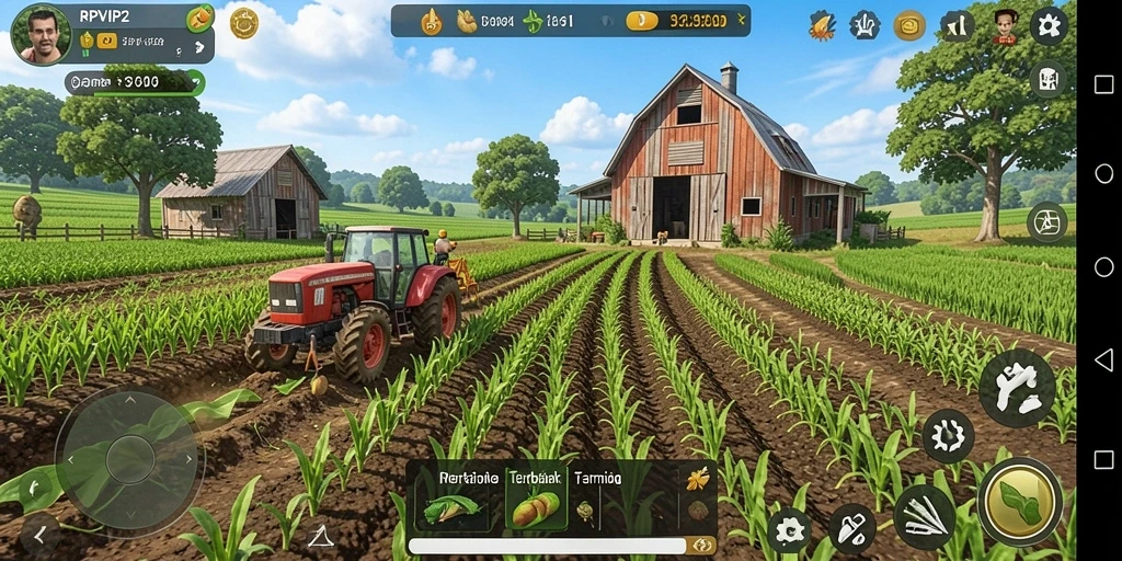 Tampilan game RPVIP2 dengan aktivitas pertanian yang seru.